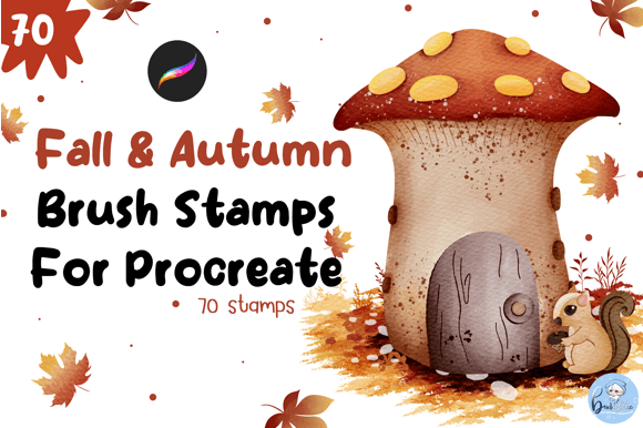70 Fall Autumn Brush Procreate Stamps