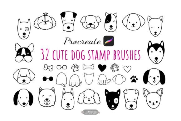 Cute Dog Stamp Procreate, 32 Dog Stamps: The Ultimate Collection for Digital Creators