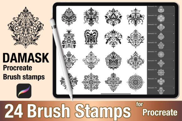 Elevating Digital Craft with Procreate Brush Stamp Damask Motif 02