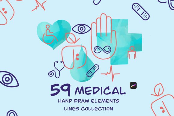 Medicine: Hand-Drawn Line Elements for Procreate