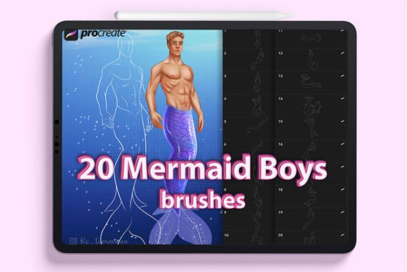 Procreate Male Mermaid Stamps for iPad