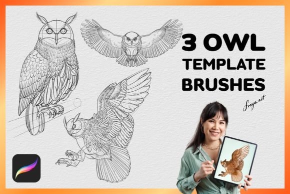 Procreate Owl Stamp: 3 Templates & Texture