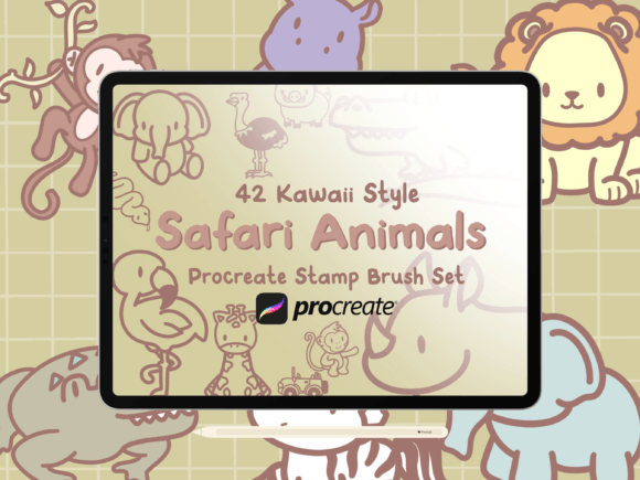 Safari Animal Procreate Stamp Brush Set: Streamlining Digital Creativity with Kawaii Wildlife