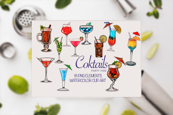 Watercolor Cocktail Clipart & PNGs